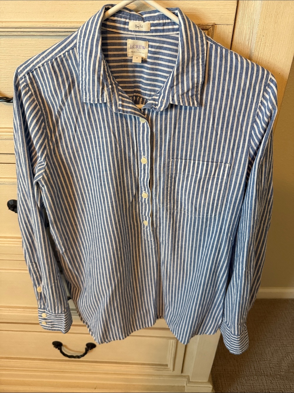 J. Crew Blue and White Vertical Stripe Button-Down Shirt